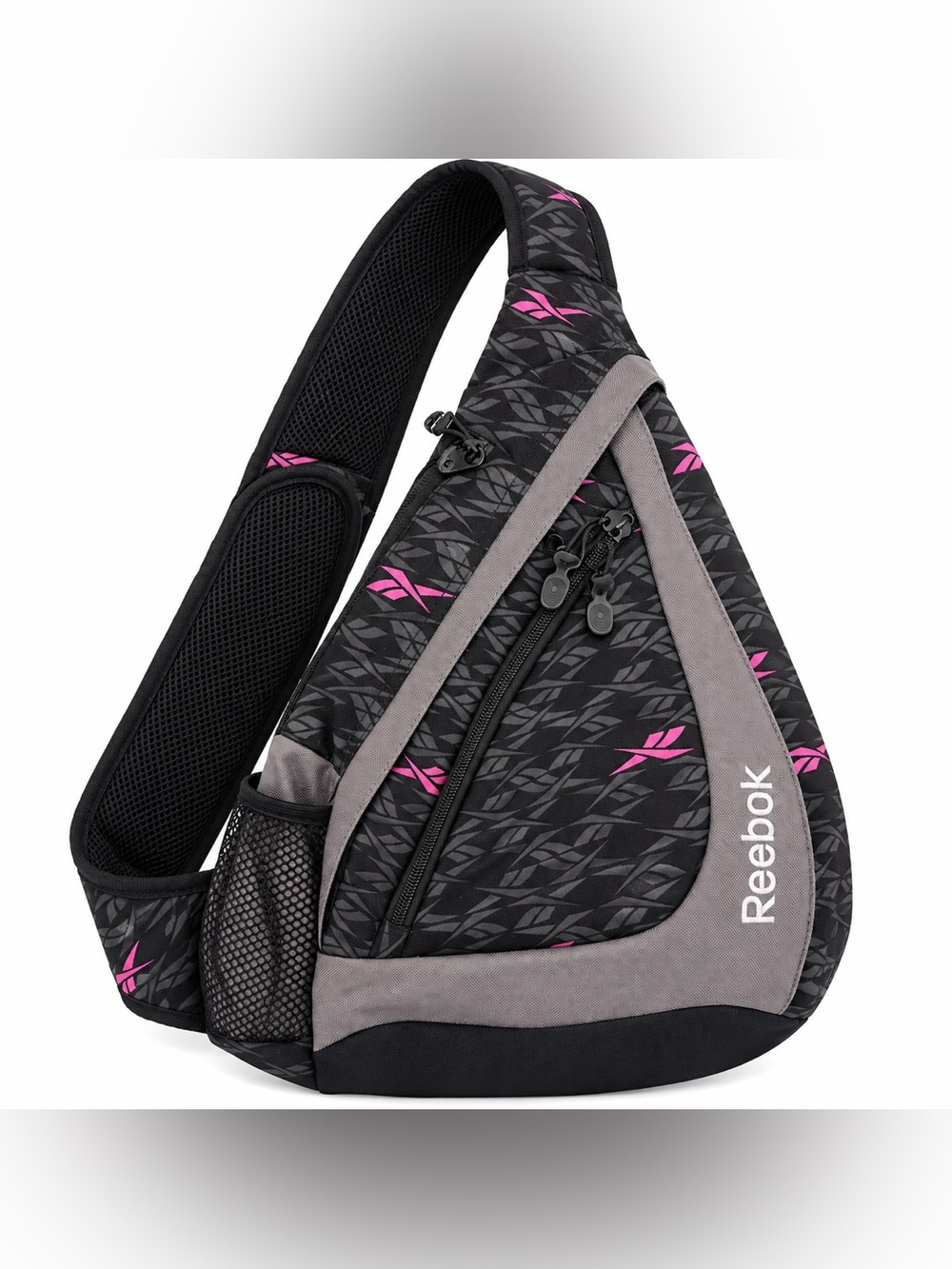 Reebok Sling Backpack Crossbody Sport Bag Black Gray Pink Multi Pocket Athletic